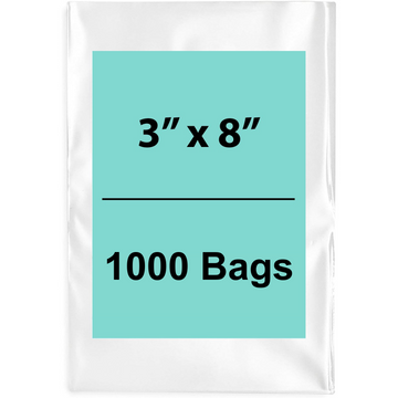 Clear Poly Bags 3"x8" 1.5 Mil 1000 Bags